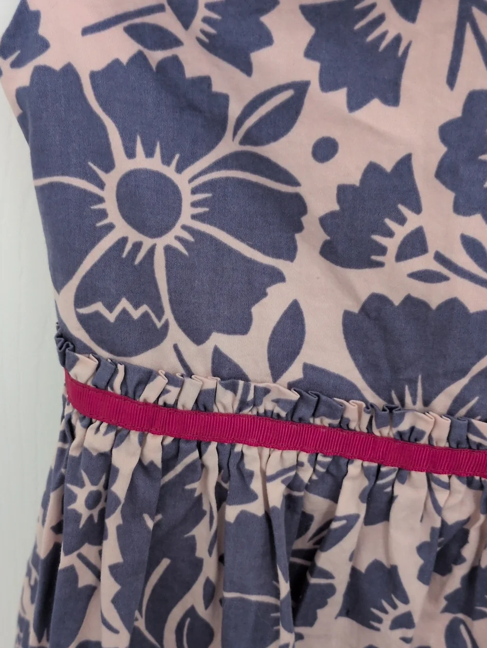 Mini Boden Blue & Pink Floral Cap Sleeve Dress - 7/8